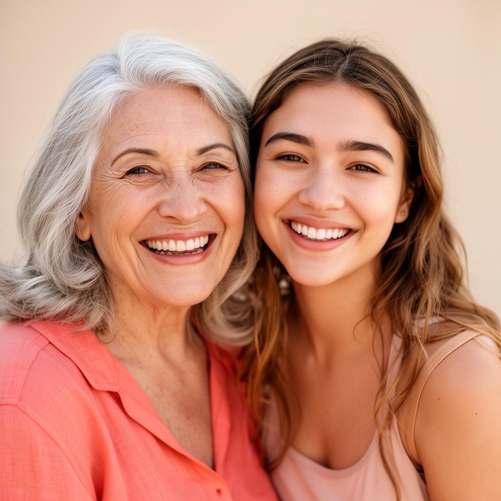 Grandmother and granddaughter looking at travel plans together on a phone