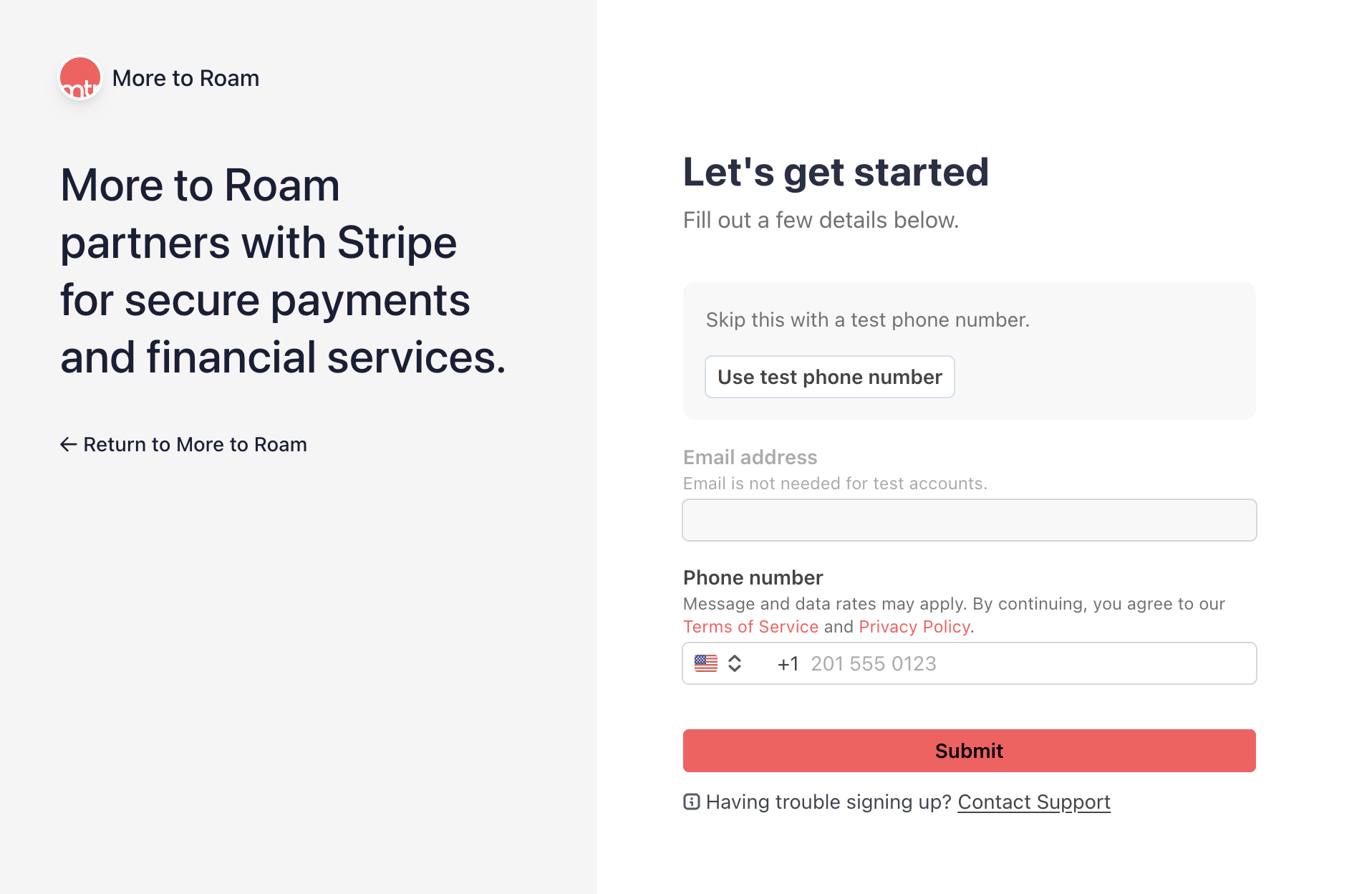 Stripe secure payments onboarding screen