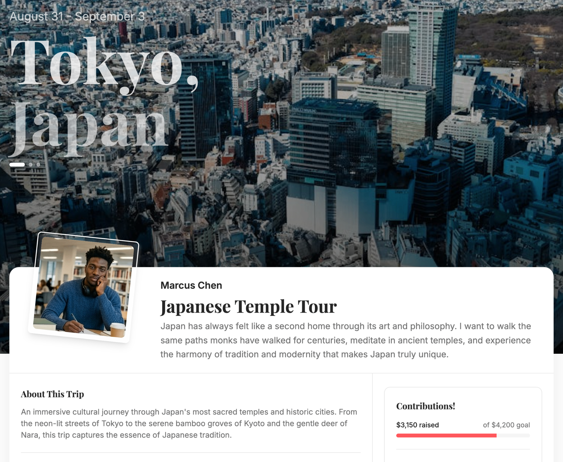 Example campaign trip preview page